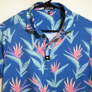 Bad Birdie Shirt Mens Medium Short Sleeve Golf Polo Hawaiian Tropical Floral